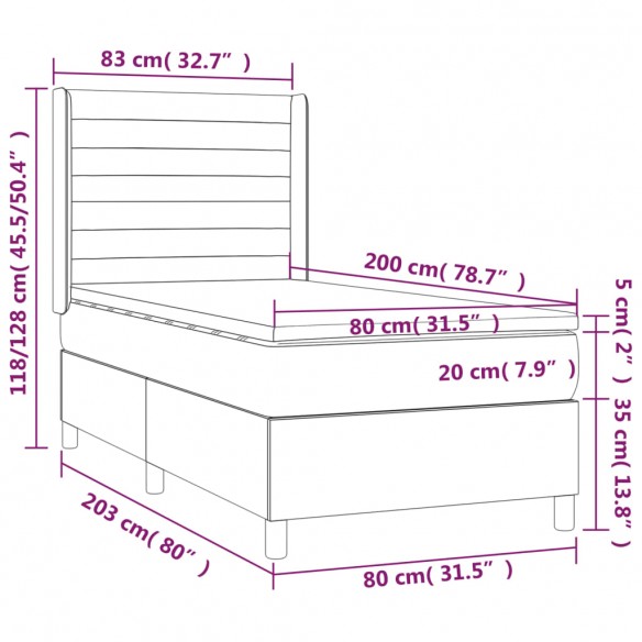 Cadre de lit matelas et LED Noir 80x200cm Tissu