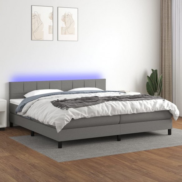 Cadre de lit et matelas et LED Gris foncé 200x200 cm