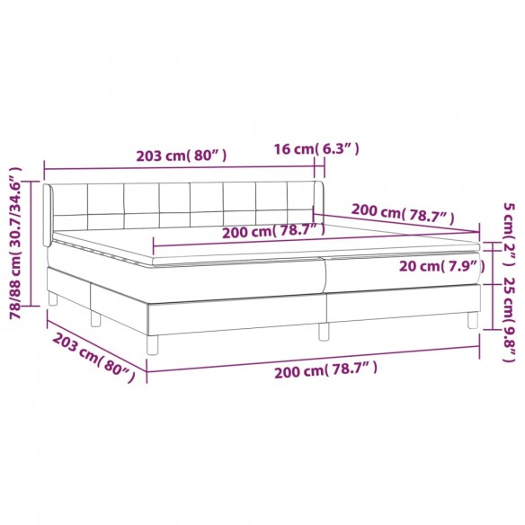 Cadre de lit avec matelas Gris foncé 200x200cm Tissu