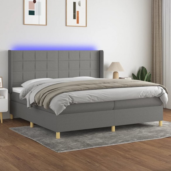 Cadre de lit matelas LED Gris foncé 200x200 cm Tissu