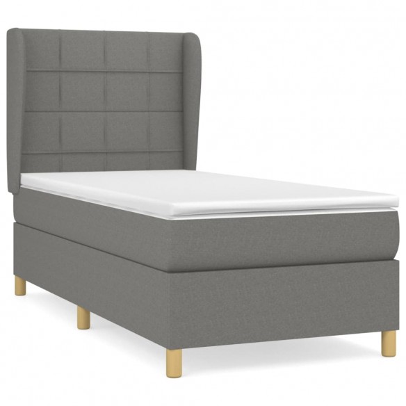 Cadre de lit avec matelas Gris foncé 100x200cm Tissu