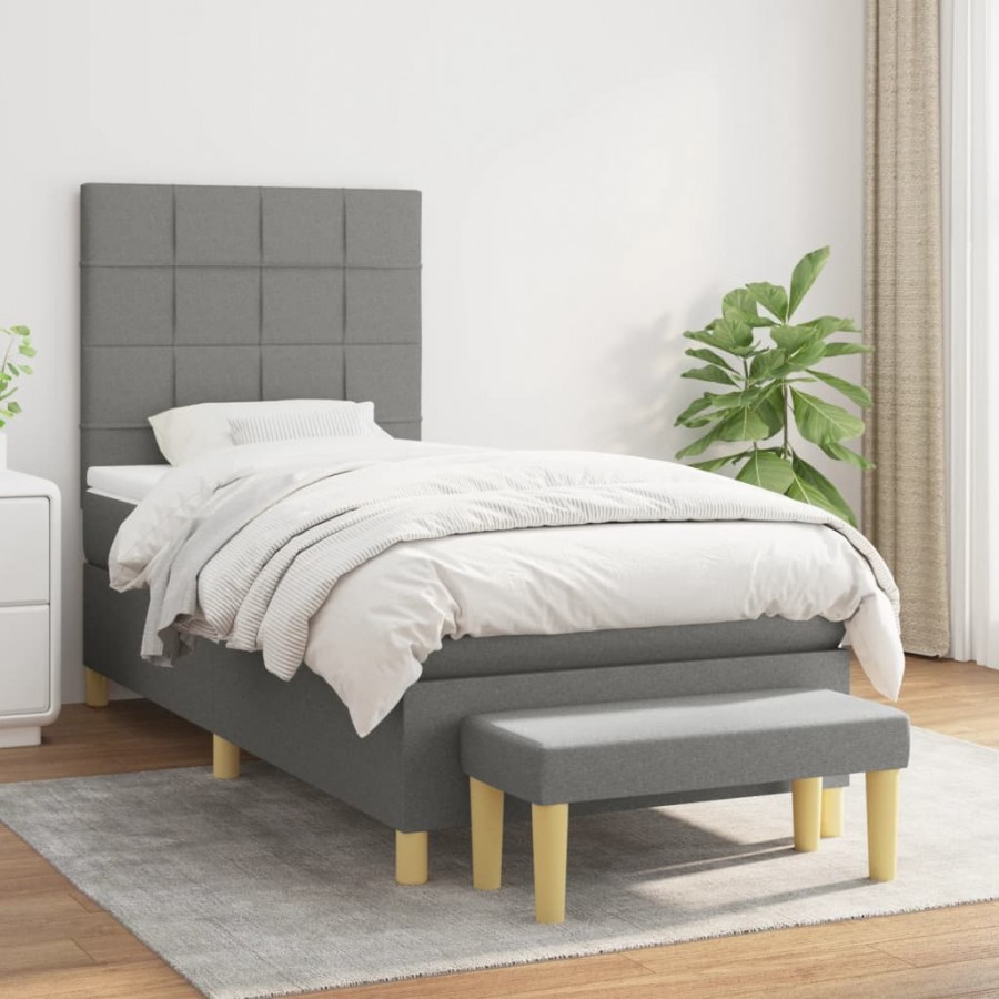 Cadre de lit avec matelas Gris foncé 100x200cm Tissu