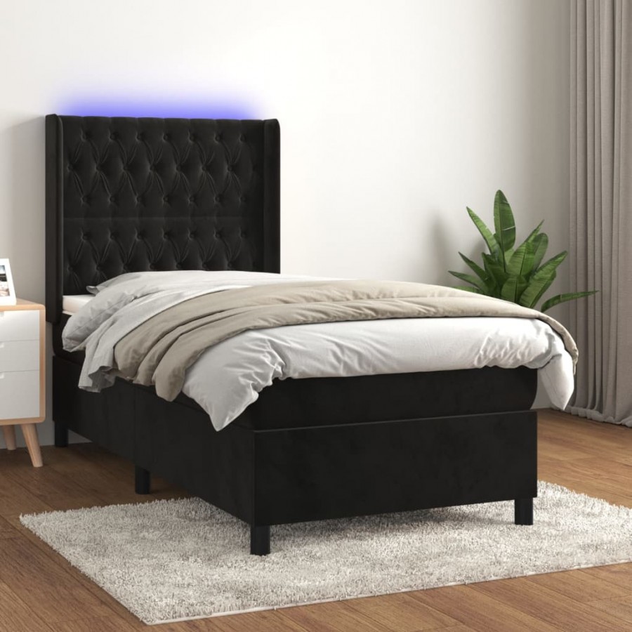 Cadre de lit matelas et LED Noir...