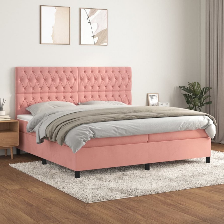 Cadre de lit avec matelas Rose 200x200 cm Velours