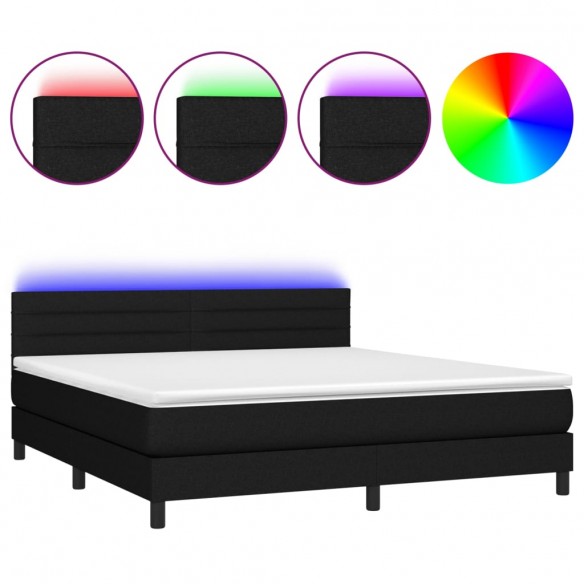 Cadre de lit et matelas et LED Noir 160x200 cm Tissu