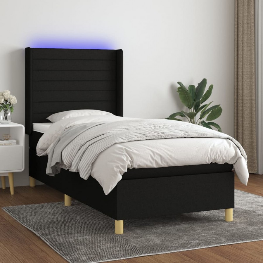 Cadre de lit matelas et LED Noir 80x200cm Tissu