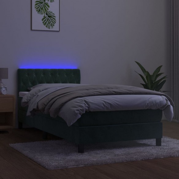 Cadre de lit avec matelas et LED Vert foncé 90x190cm