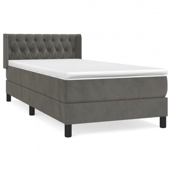 Cadre de lit et matelas Gris foncé 90x200 cm Velours