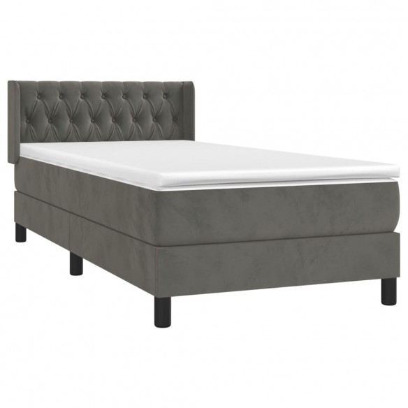 Cadre de lit et matelas Gris foncé 90x200 cm Velours