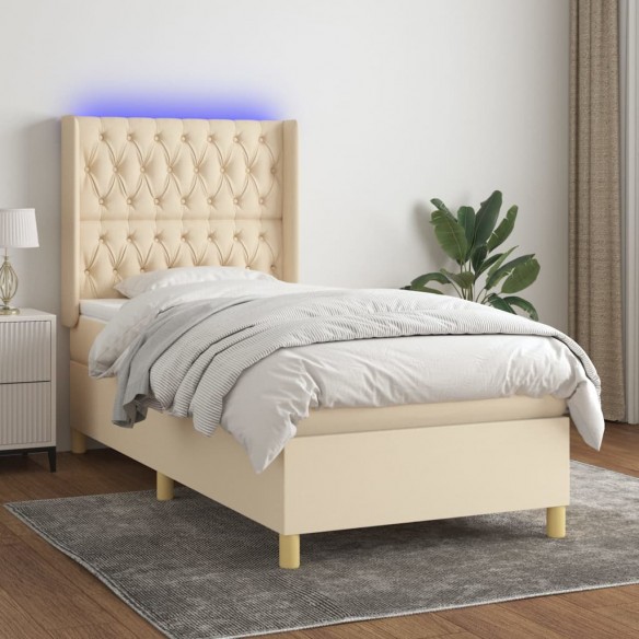 Cadre de lit matelas et LED Crème 100x200 cm Tissu