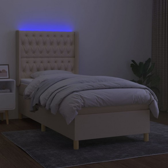 Cadre de lit matelas et LED Crème 100x200 cm Tissu