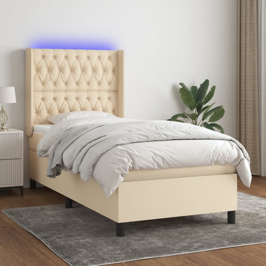 Cadre de lit matelas et LED Crème 100x200 cm Tissu