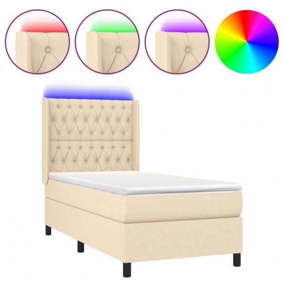 Cadre de lit matelas et LED Crème 100x200 cm Tissu