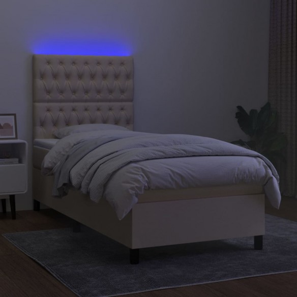 Cadre de lit avec matelas et LED Crème 100x200 cm