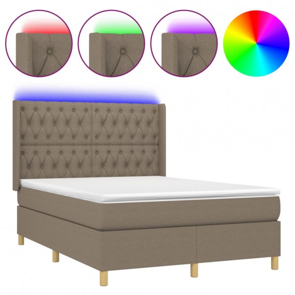 Cadre de lit matelas et LED Taupe 140x200 cm Tissu