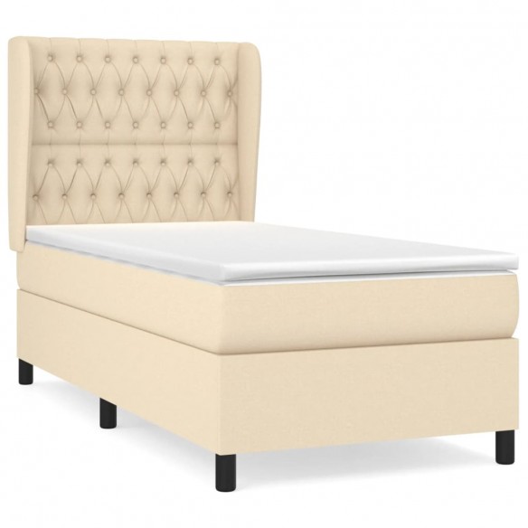 Cadre de lit avec matelas Crème 90x200 cm Tissu