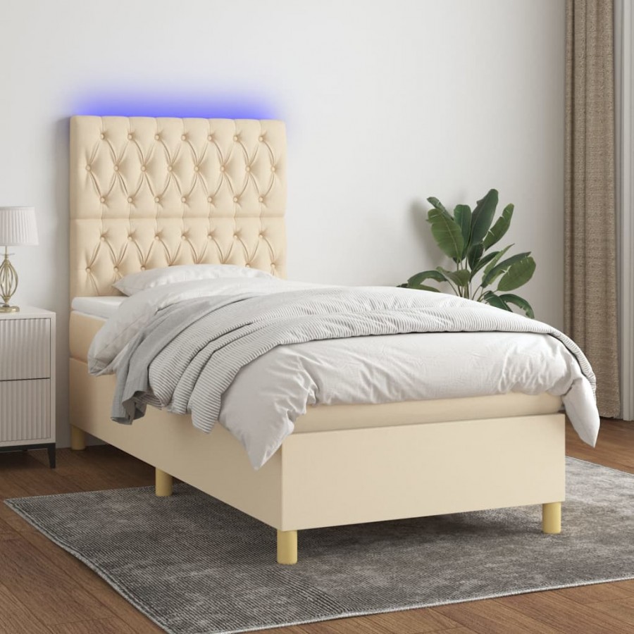 Cadre de lit et matelas et LED Crème 90x200 cm Tissu