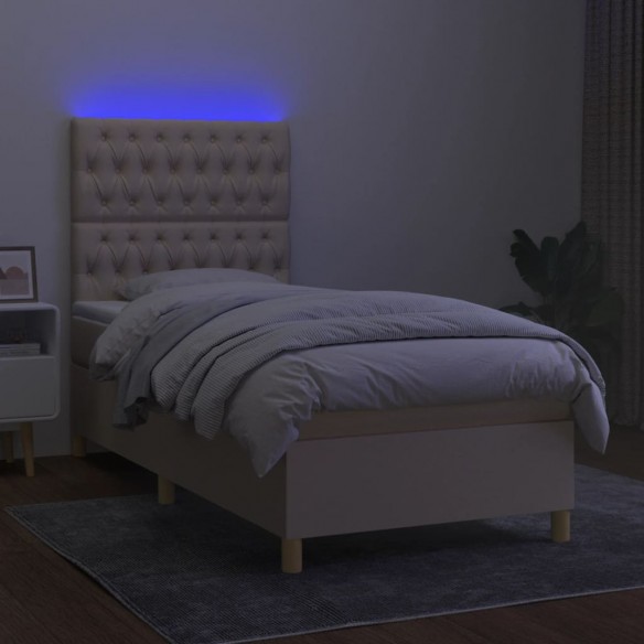 Cadre de lit et matelas et LED Crème 90x200 cm Tissu