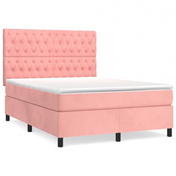 Cadre de lit avec matelas Rose 140x190 cm Velours