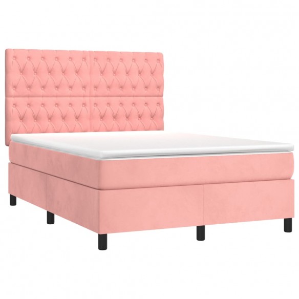 Cadre de lit avec matelas Rose 140x190 cm Velours