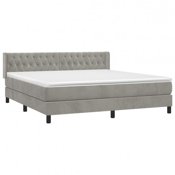 Cadre de lit et matelas Gris clair 180x200cm Velours