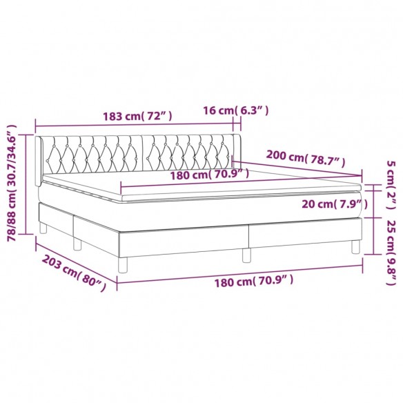 Cadre de lit et matelas Gris clair 180x200cm Velours