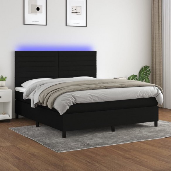 Cadre de lit et matelas et LED Noir 160x200 cm Tissu