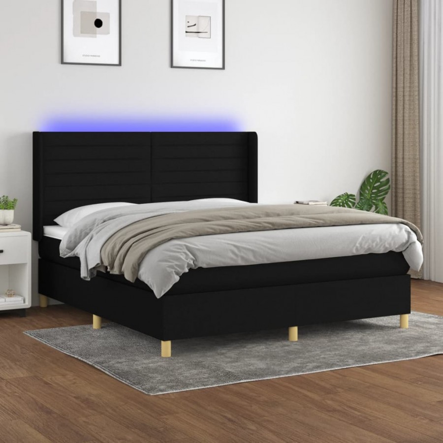 Cadre de lit matelas et LED Noir 160x200 cm Tissu