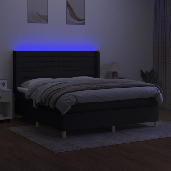 Cadre de lit matelas et LED Noir 160x200 cm Tissu