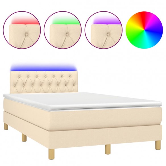 Cadre de lit matelas et LED crème 120x190 cm tissu