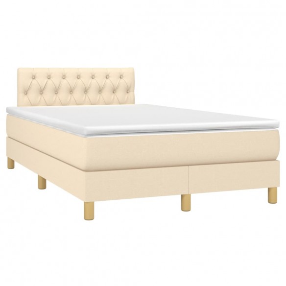 Cadre de lit matelas et LED crème 120x190 cm tissu