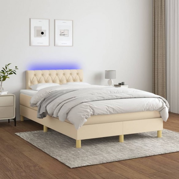 Cadre de lit matelas et LED crème 120x190 cm tissu