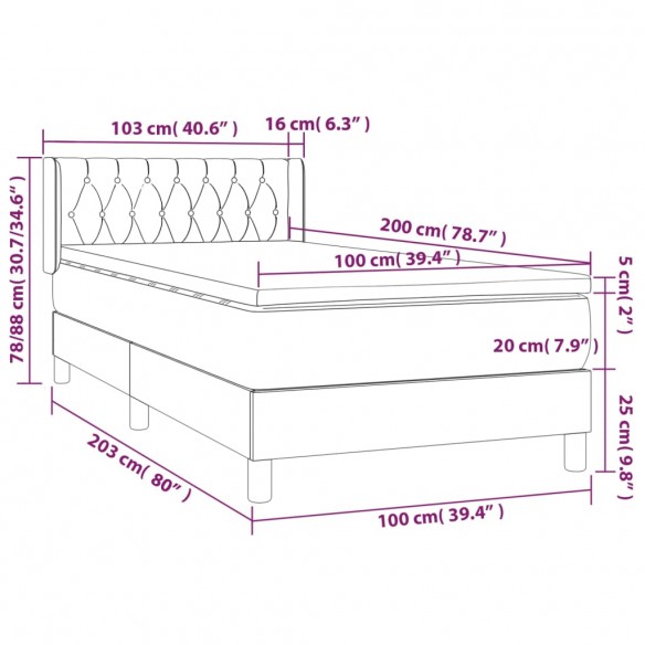 Cadre de lit avec matelas Crème 100x200 cm Tissu