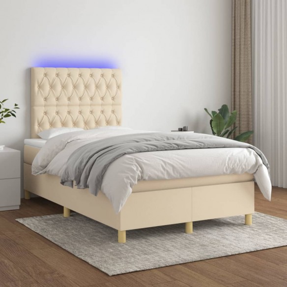 Cadre de lit et matelas et LED Crème 120x200cm Tissu