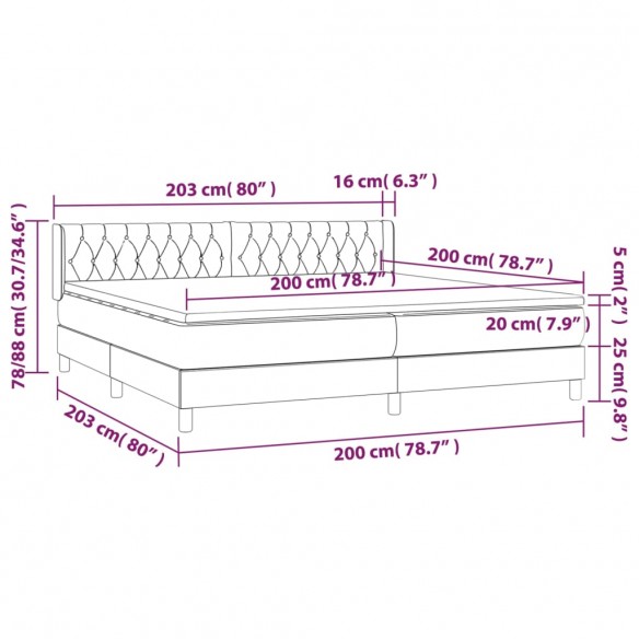 Cadre de lit avec matelas Crème 200x200 cm Tissu