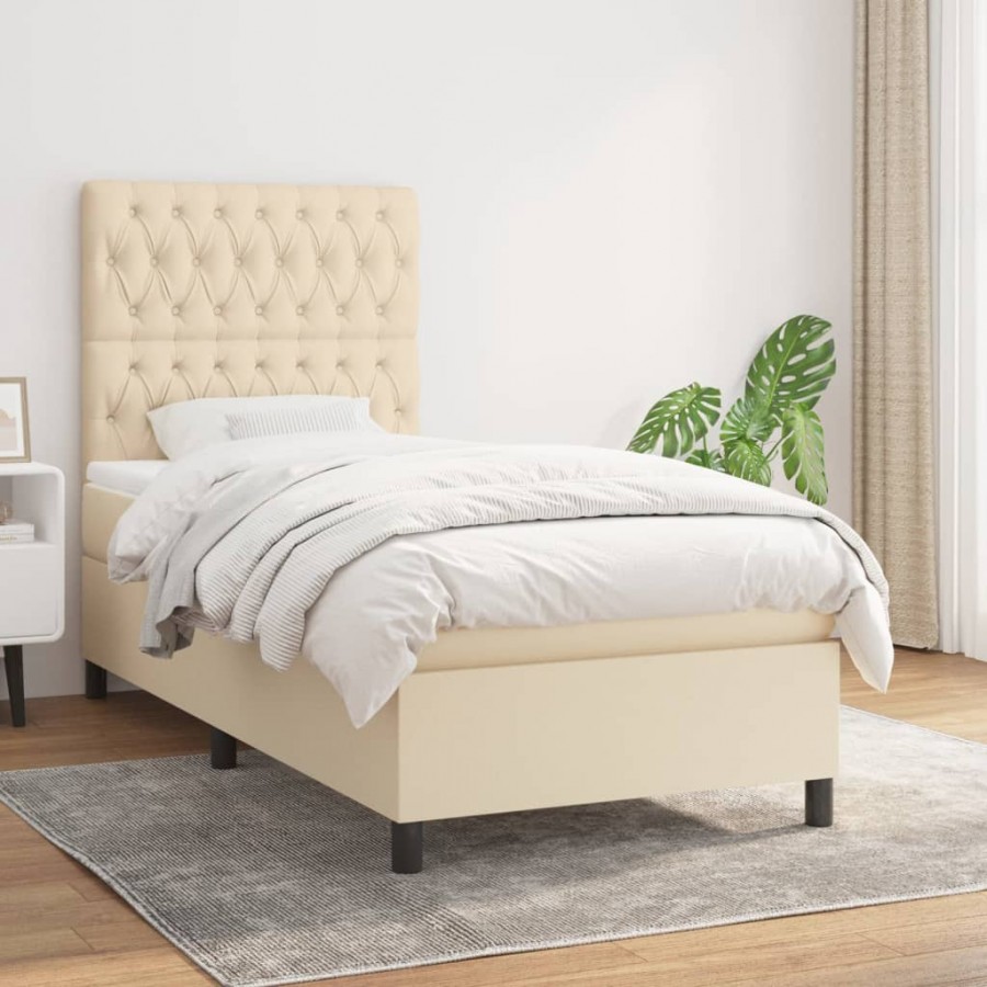 Cadre de lit avec matelas Crème 90x200 cm Tissu