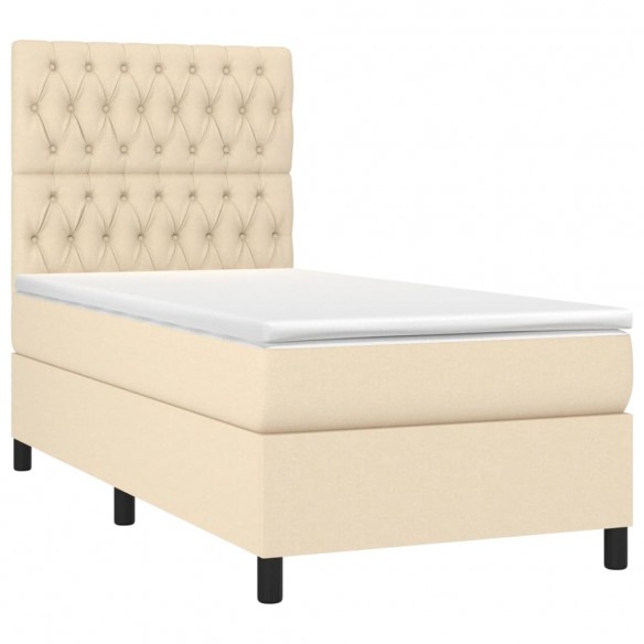 Cadre de lit avec matelas Crème 90x200 cm Tissu