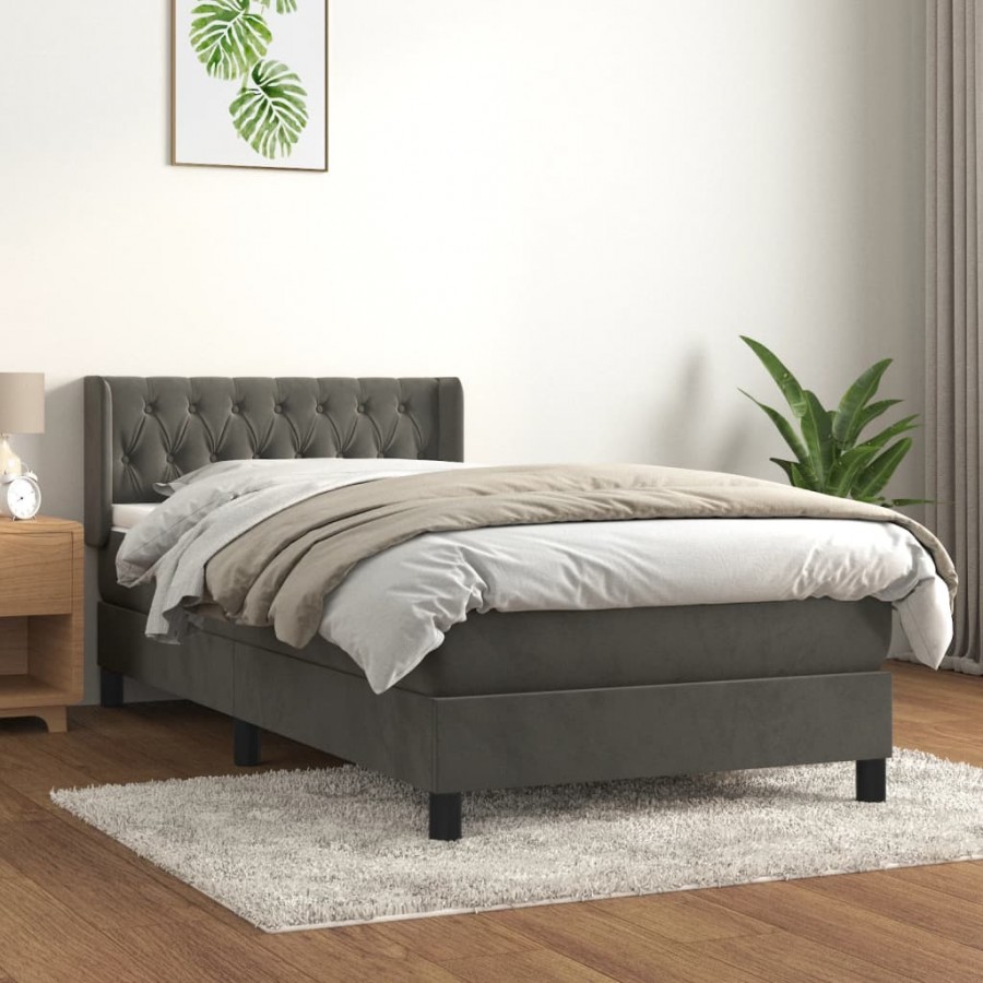 Cadre de lit et matelas Gris foncé 90x190 cm Velours