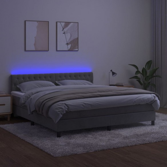 Cadre de lit avec matelas LED Gris clair 160x200 cm