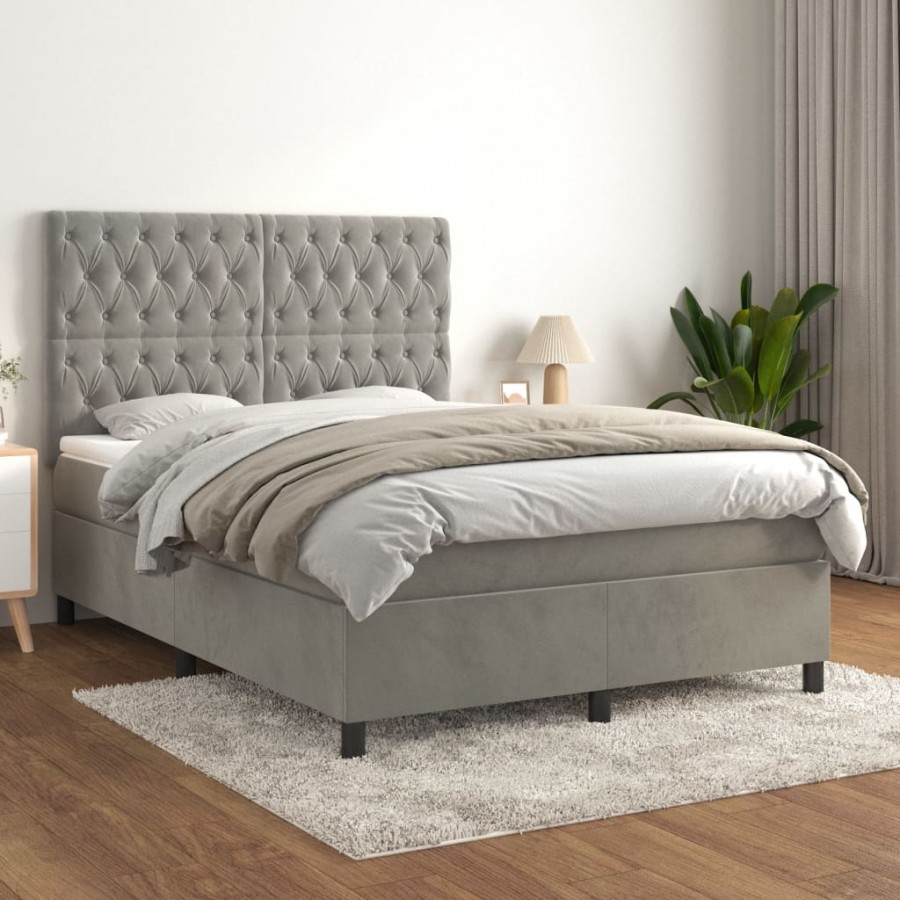 Cadre de lit et matelas Gris clair 140x200cm Velours