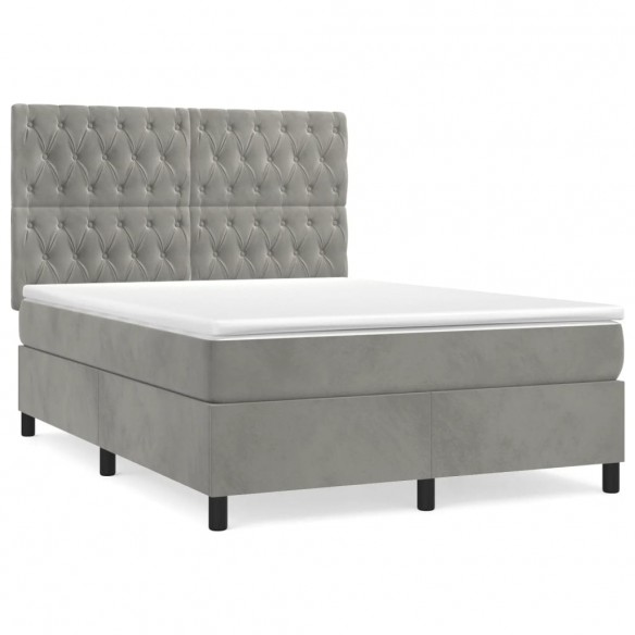 Cadre de lit et matelas Gris clair 140x200cm Velours