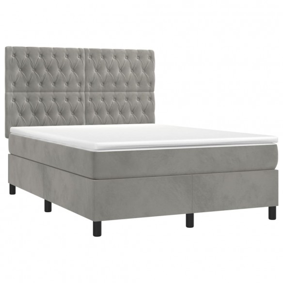 Cadre de lit et matelas Gris clair 140x200cm Velours