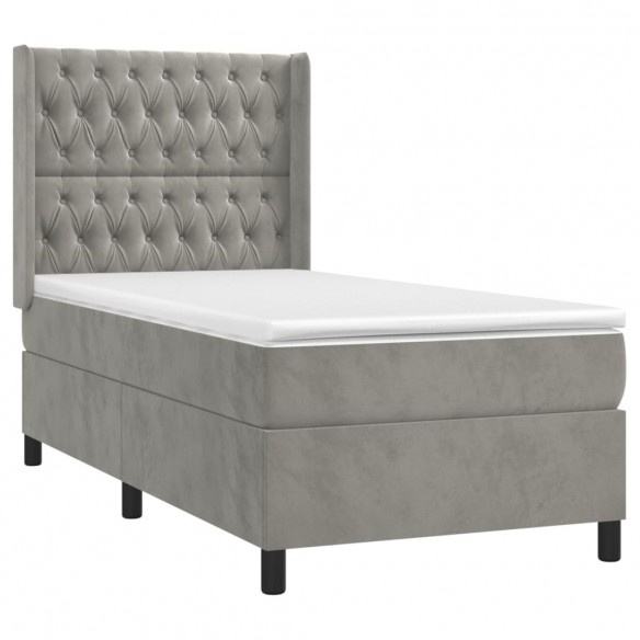 Cadre de lit et matelas Gris clair 90x200 cm Velours