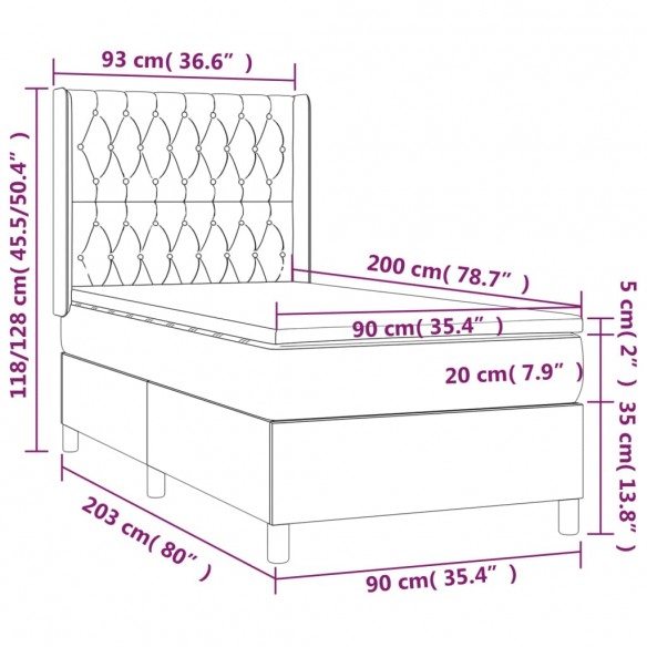 Cadre de lit et matelas Gris clair 90x200 cm Velours