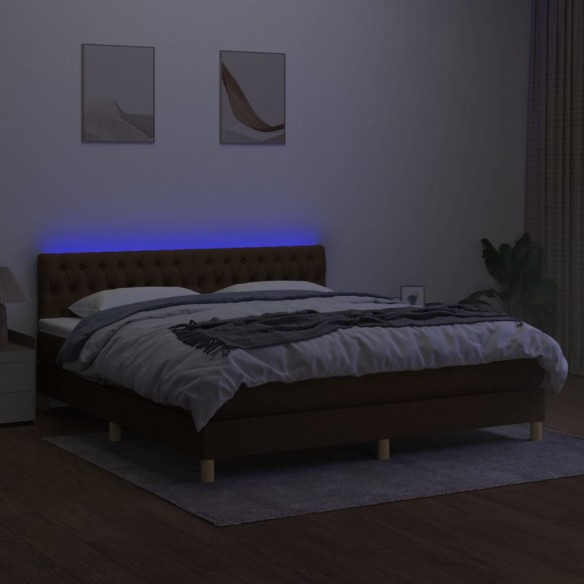 Cadre de lit matelas et LED Marron foncé 180x200cm