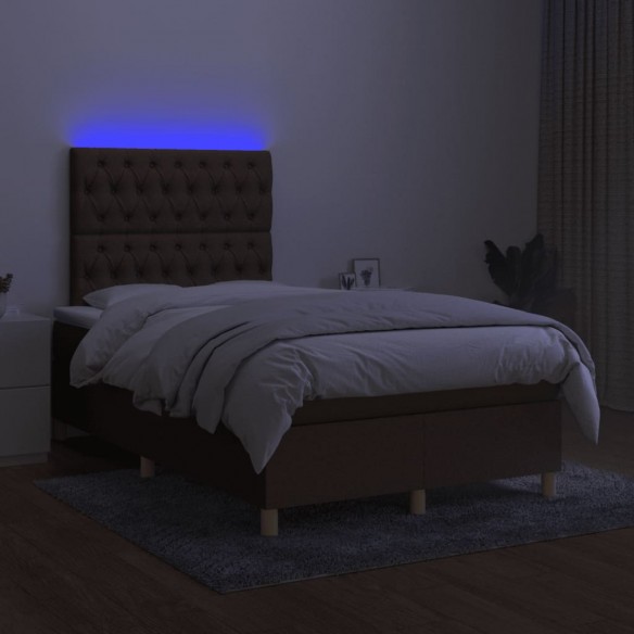 Cadre de lit matelas et LED marron foncé 120x190 cm