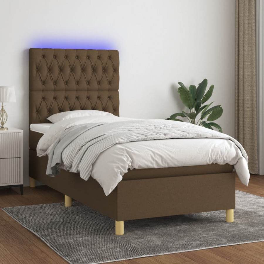 Cadre de lit matelas et LED Marron foncé 100x200 cm