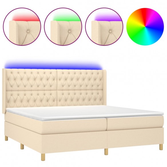 Cadre de lit matelas et LED Crème 200x200 cm Tissu