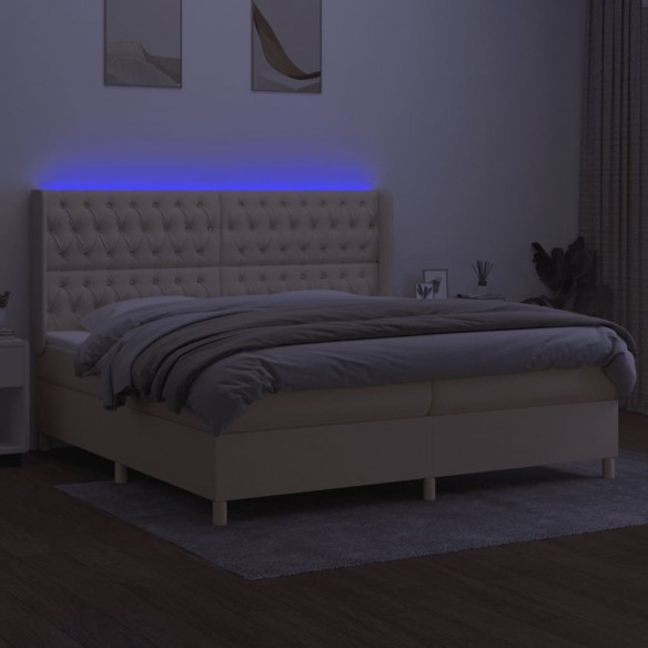 Cadre de lit matelas et LED Crème 200x200 cm Tissu