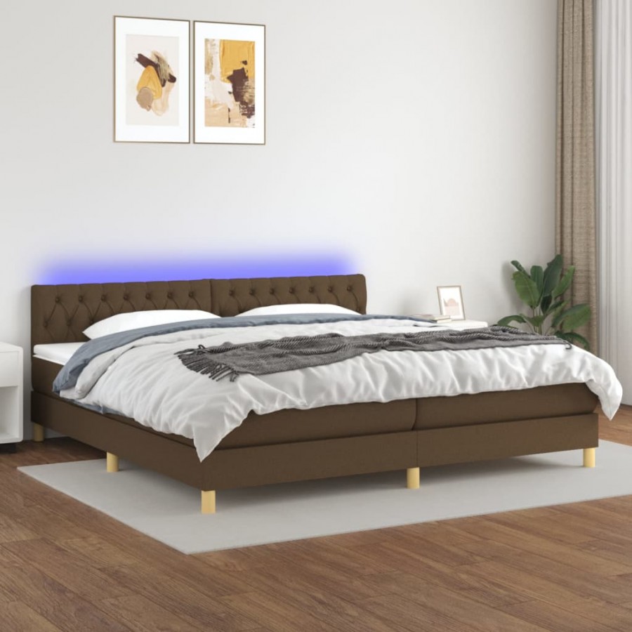 Cadre de lit matelas et LED Marron...